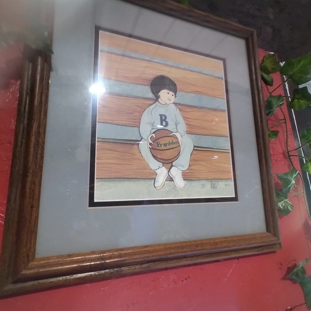 Framed Artwork of Child with Basketball